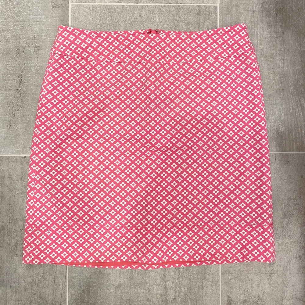 Pink and white patterned skirt